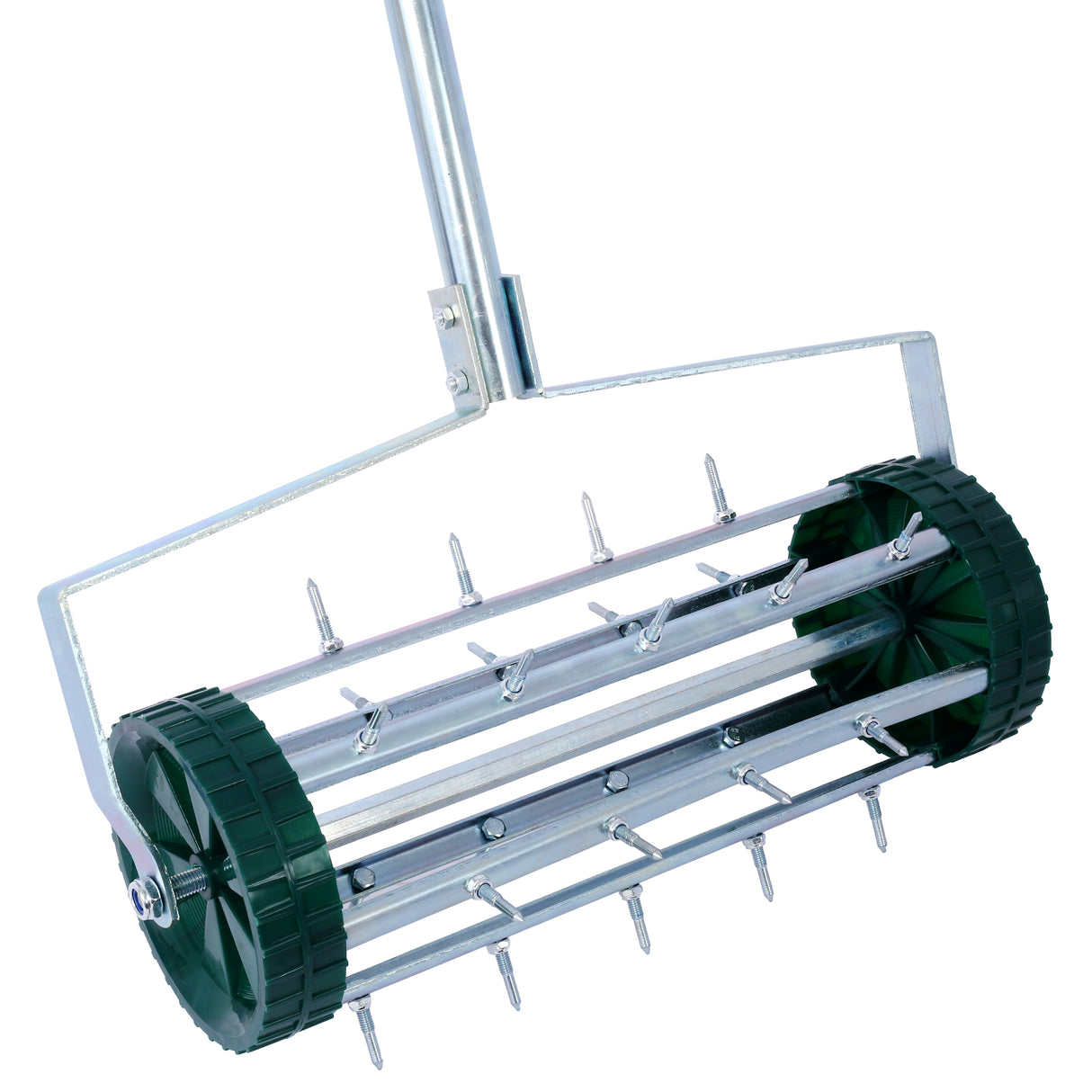 Spike Lawn Aerator Heavy Duty Rotary Push with Steel Handle--Green