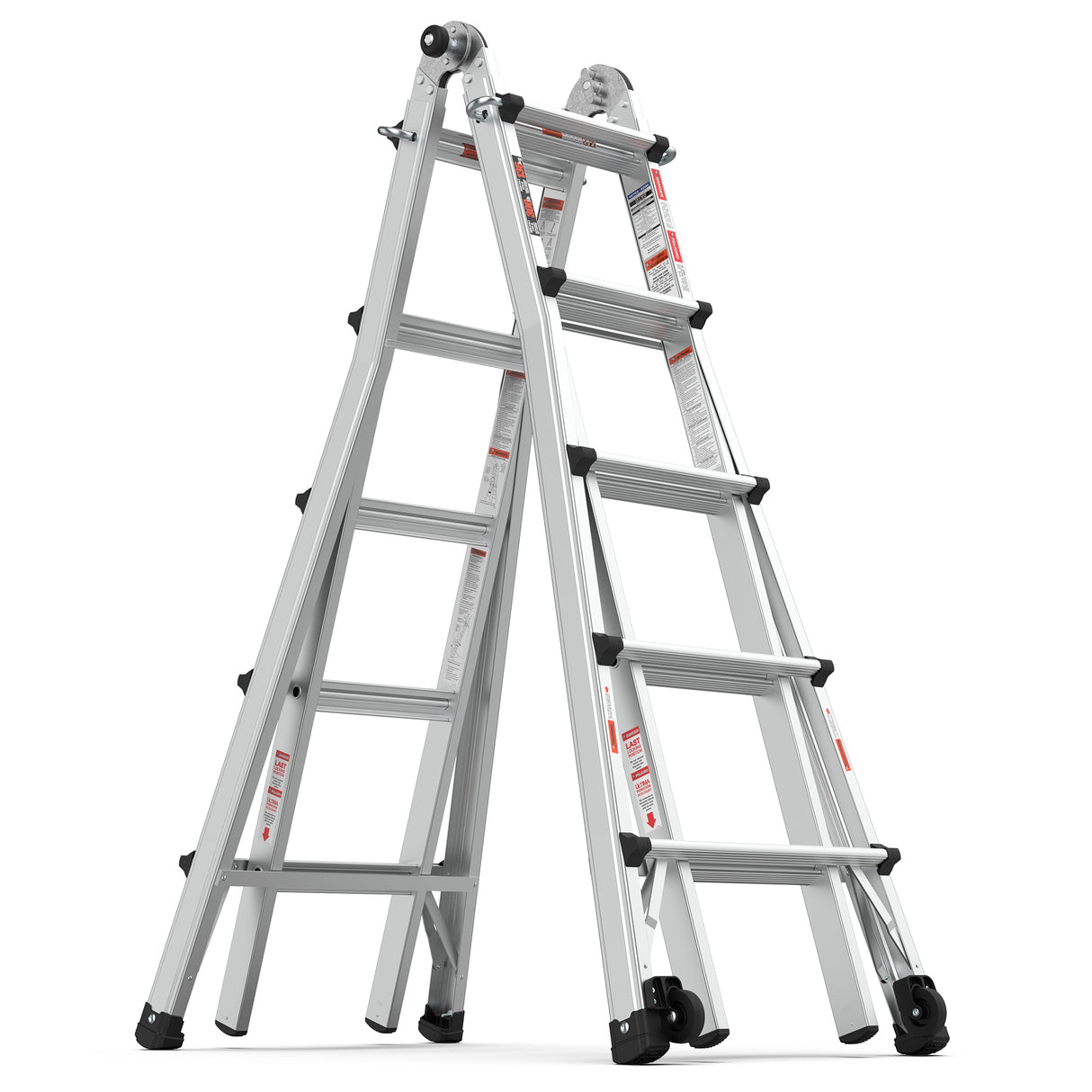Aluminum Multi-Position Ladder with Wheels 300 lbs Weight Rating 22 FT--Metallic Grey