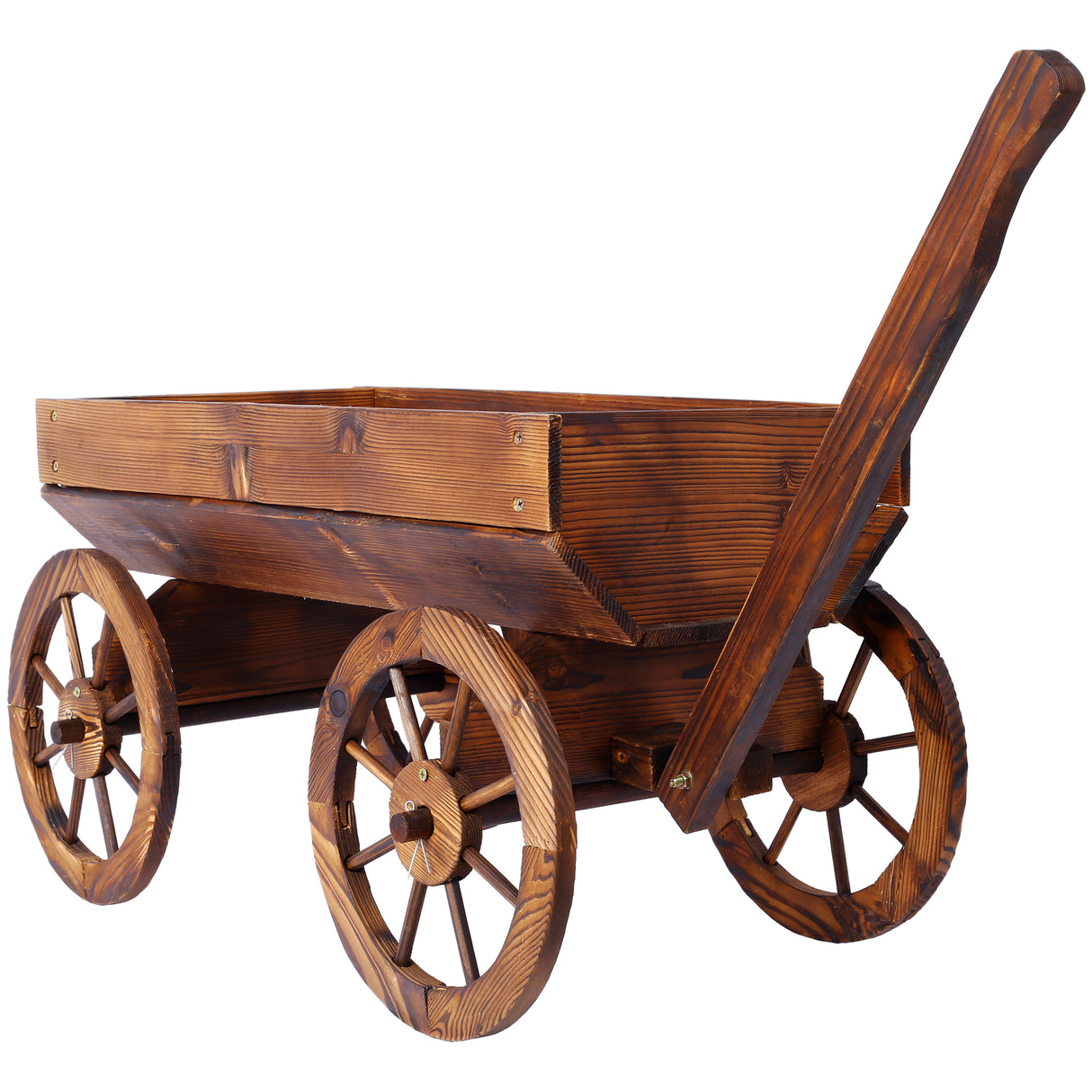Wood Wagon Flower Planter Pot Stand w/ wheels-茶色
