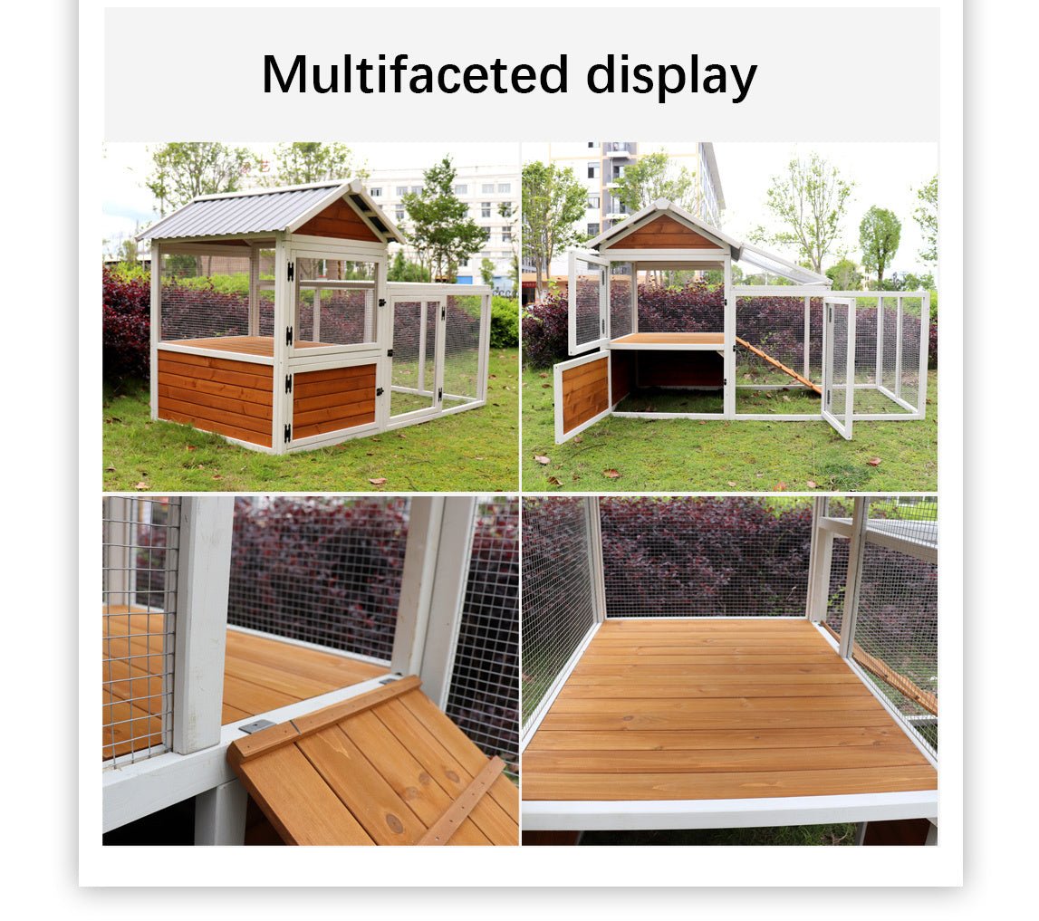 77" Large Wooden Chicken Coop with Nest Box Waterproof PVC Board - Yellow Brown - Fab Heavy Parts