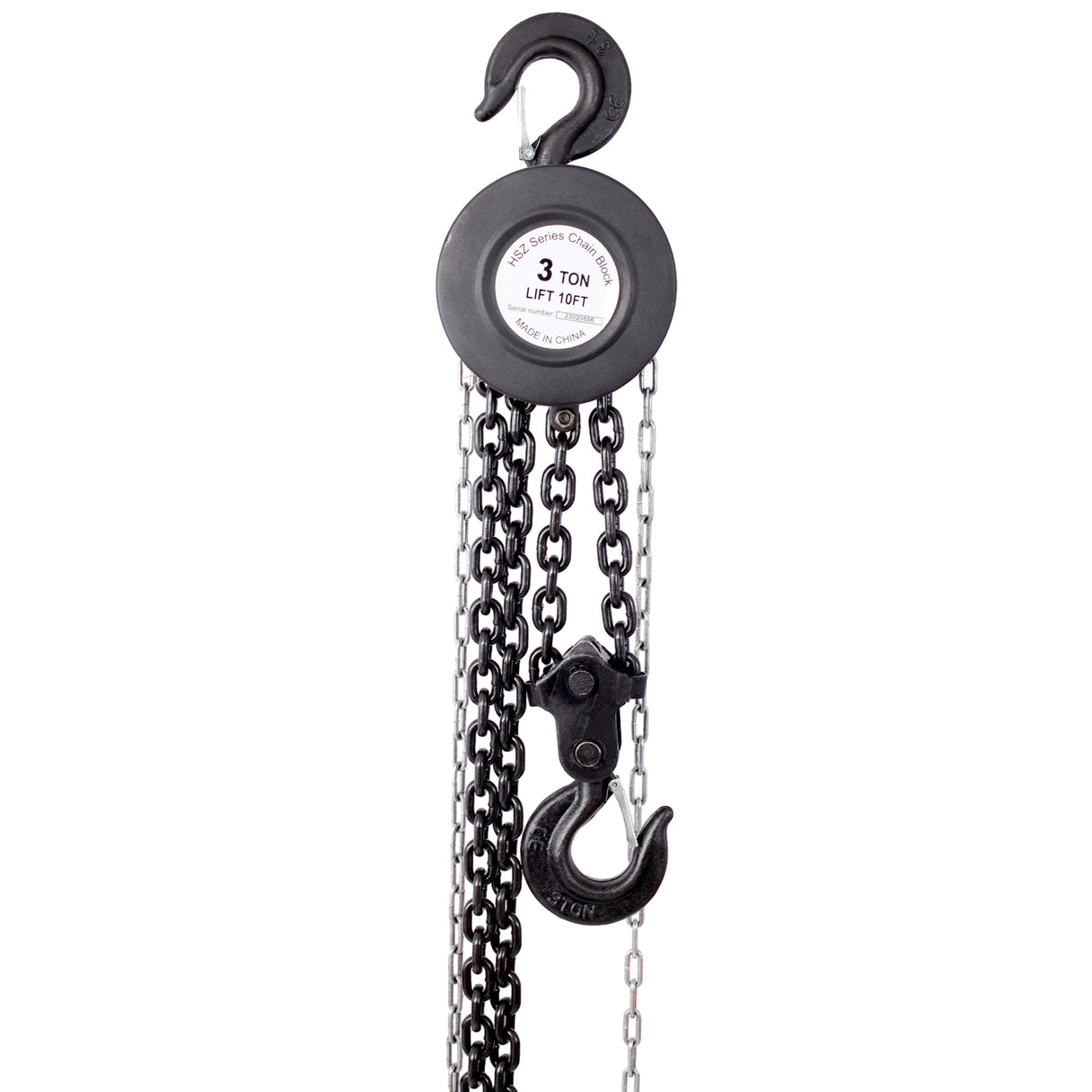 Chain Hoist 6600lbs 3T Capacity 10ft with 2 Heavy Duty Hooks Manual Steel Construction--Black