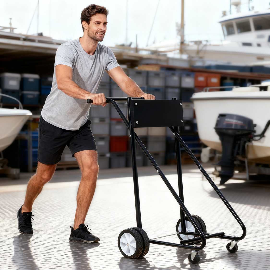 Outboard Boat Motor Stand Engine Carrier Cart Dolly for Storage 315lbs Weight Capacity w/Wheels Black