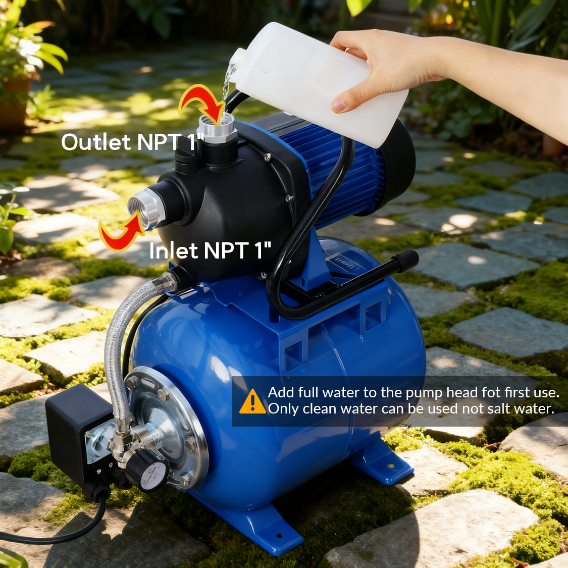 1.6HP Shallow Well Pump with Pressure Tank Automatic Booster Pump--Blue