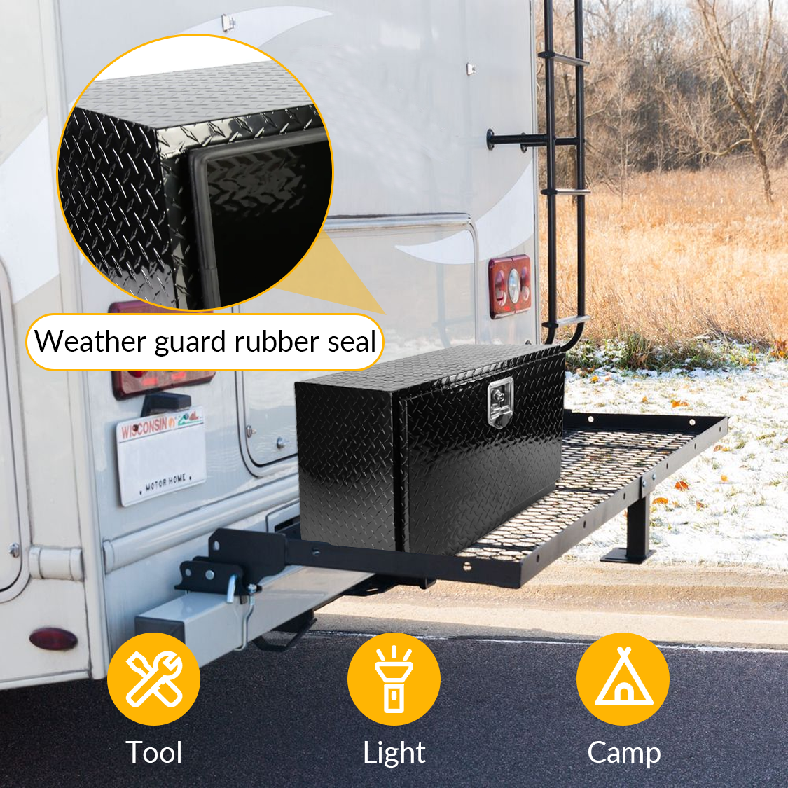 30インチトラックツールボックス 30"×17"×18" アルミストライプメッキツールボックス(鍵とロック付き、ブラック)