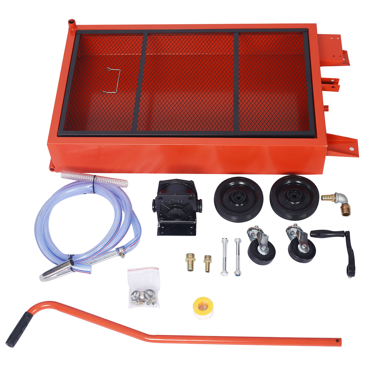 17-Gallon Low-Profile Oil Drain Pan with Manual Pump- Red