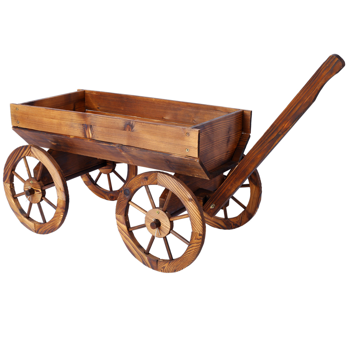 Wood Wagon Flower Planter Pot Stand w/ wheels-茶色