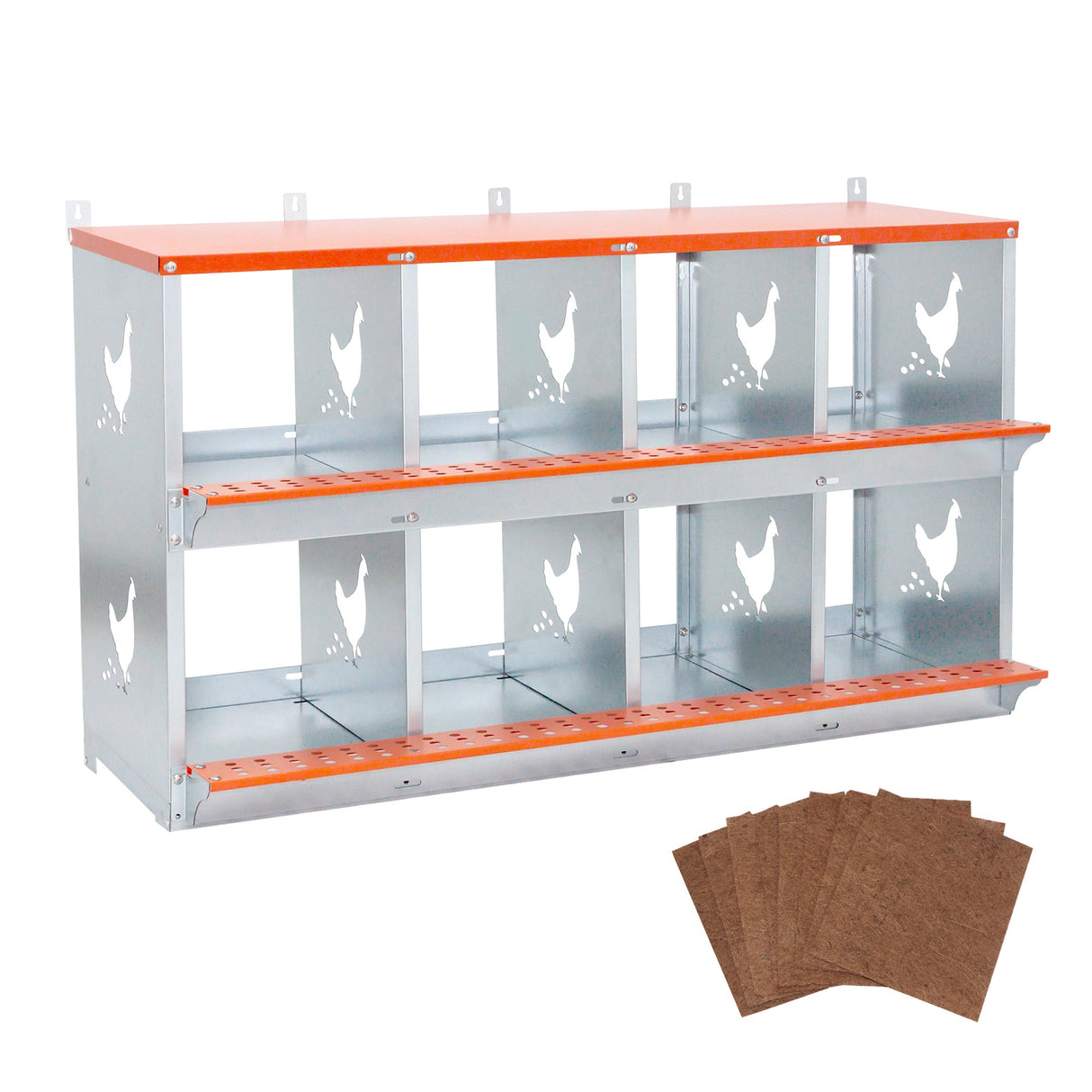8 - Bay Metal Chicken Nesting Box Wall Mount Easy Egg Collection Vented Galvanized Steel - Orange - Fab Heavy Parts