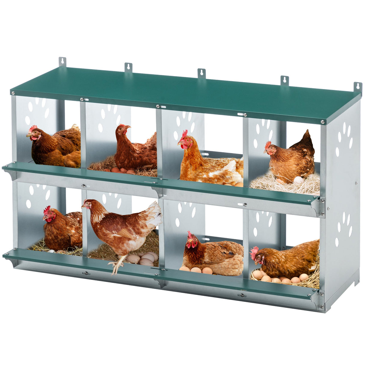 8 Compartment Chicken Nesting Boxes Metal Poultry Wall Mount Large Vented Holes - Fab Heavy Parts