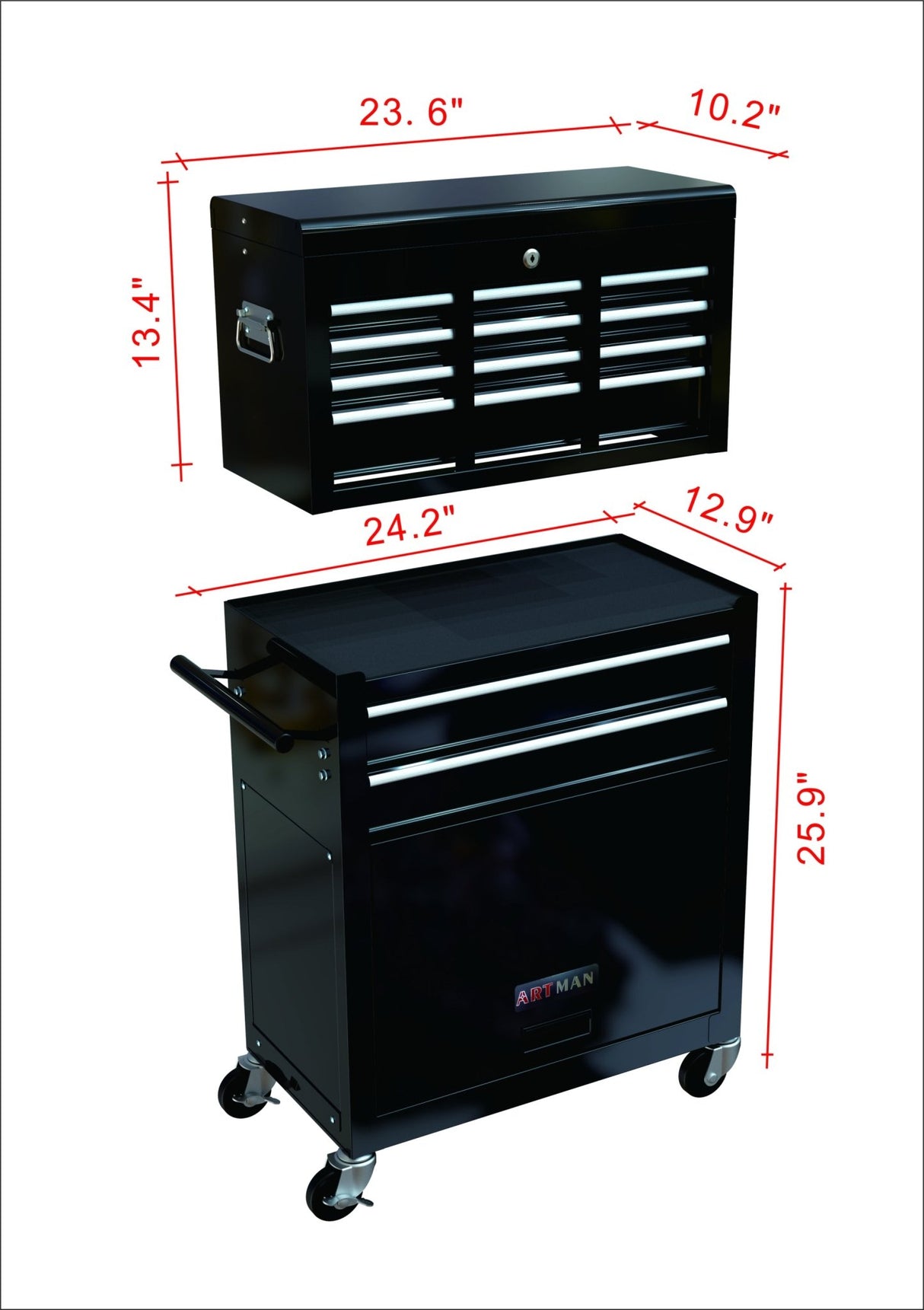 8 - Drawer Tool Storage Cabinet High Capacity Rolling Chest with Wheels and Drawers Black - Fab Heavy Parts