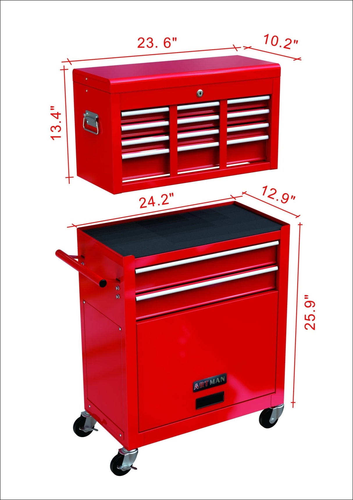 8 - Drawer Tool Storage Cabinet High Capacity Rolling Chest with Wheels and Drawers Red - Fab Heavy Parts
