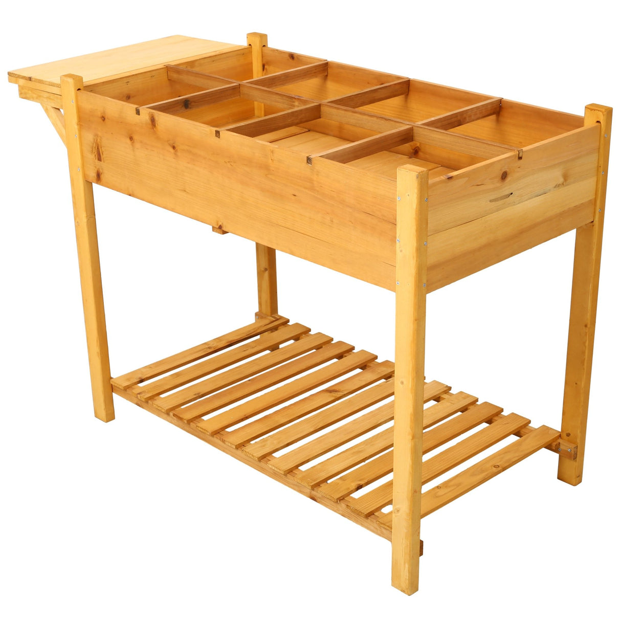 8 Pockets Horticulture Raised Garden Bed Elevated Wood Planter Box Stand with Foldable Side Table and Storage Shelf for Herb/Vegetables/Flowers - Brown - Fab Heavy Parts