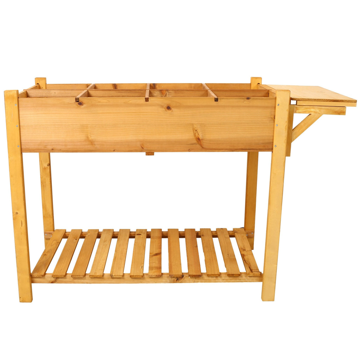 8 Pockets Horticulture Raised Garden Bed Elevated Wood Planter Box Stand with Foldable Side Table and Storage Shelf for Herb/Vegetables/Flowers - Brown - Fab Heavy Parts