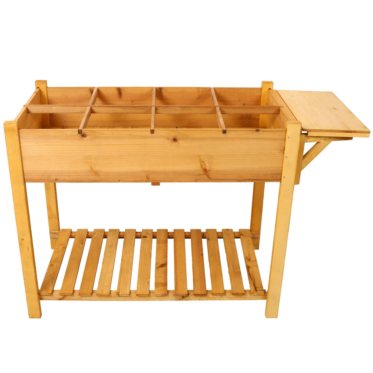 8 Pockets Horticulture Raised Garden Bed Elevated Wood Planter Box Stand with Foldable Side Table and Storage Shelf for Herb/Vegetables/Flowers - Brown - Fab Heavy Parts