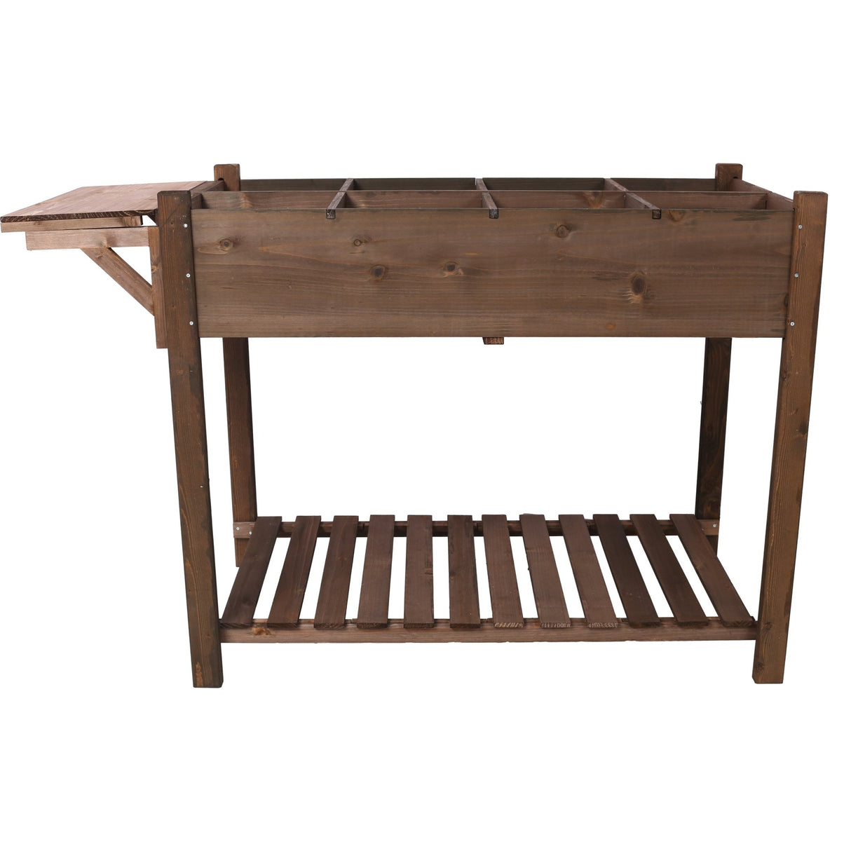 8 Pockets Horticulture Raised Garden Bed Elevated Wood Planter Box Stand with Foldable Side Table and Storage Shelf for Herb/Vegetables/Flowers - Dark Brown Color - Fab Heavy Parts
