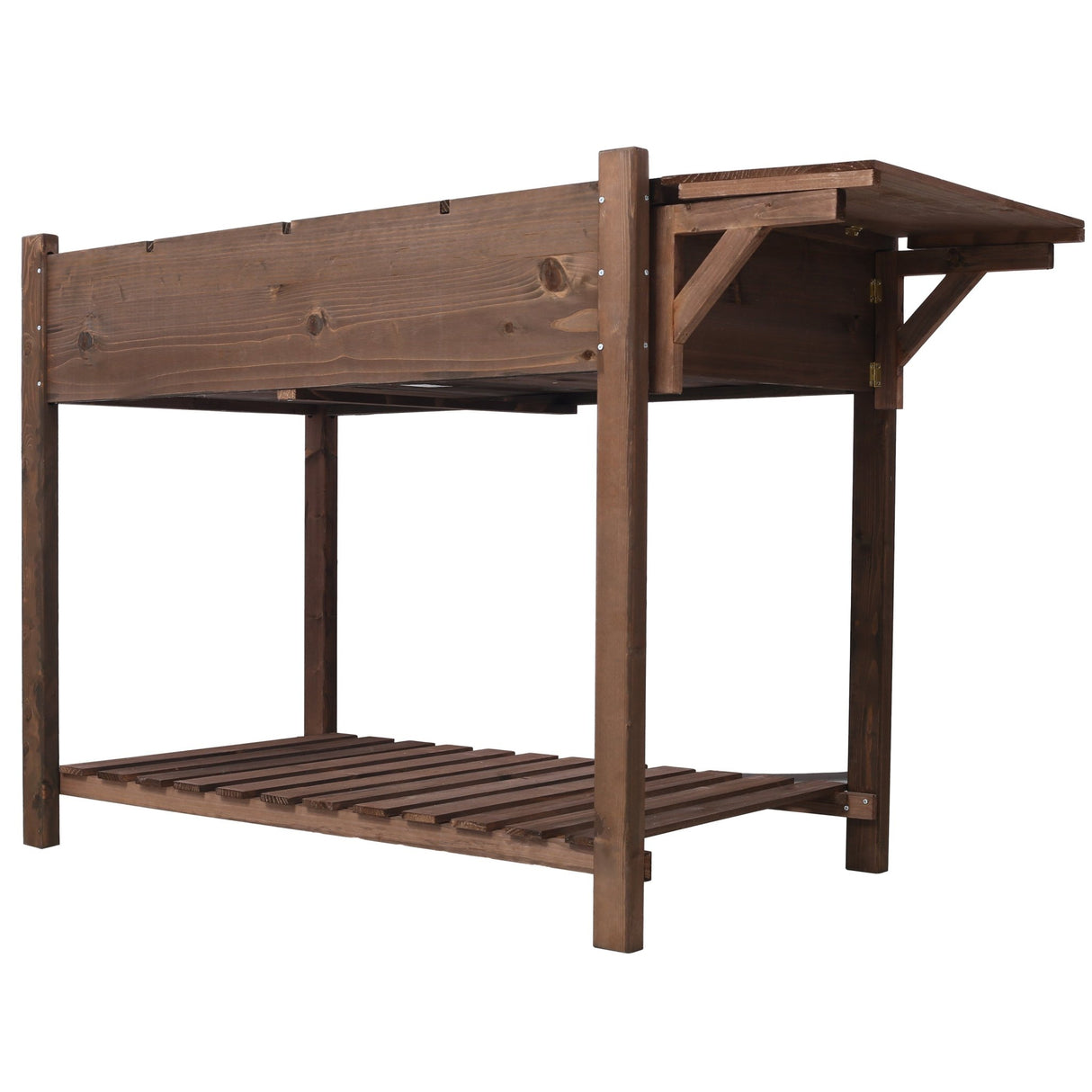 8 Pockets Horticulture Raised Garden Bed Elevated Wood Planter Box Stand with Foldable Side Table and Storage Shelf for Herb/Vegetables/Flowers - Dark Brown Color - Fab Heavy Parts