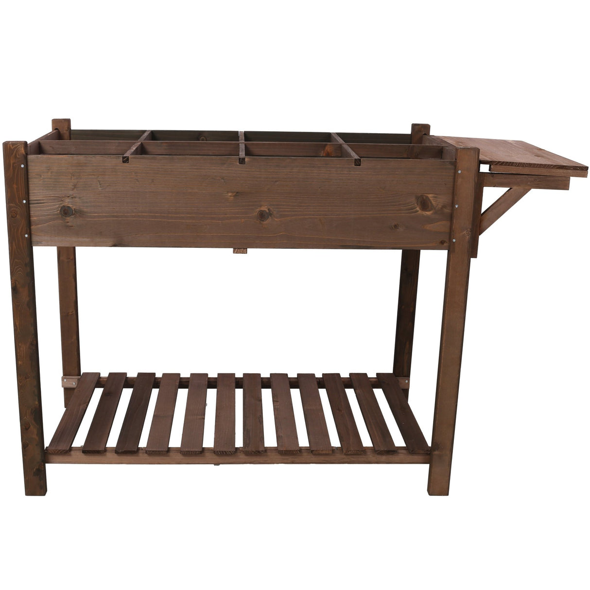 8 Pockets Horticulture Raised Garden Bed Elevated Wood Planter Box Stand with Foldable Side Table and Storage Shelf for Herb/Vegetables/Flowers - Dark Brown Color - Fab Heavy Parts