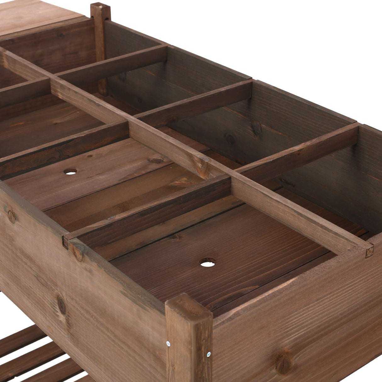 8 Pockets Horticulture Raised Garden Bed Elevated Wood Planter Box Stand with Foldable Side Table and Storage Shelf for Herb/Vegetables/Flowers - Dark Brown Color - Fab Heavy Parts