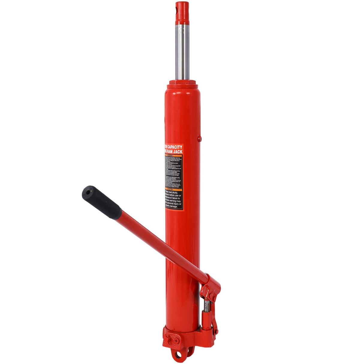 8 Ton Hydraulic Long Ram Jack with Single Piston Pump and Clevis Base - Red - Fab Heavy Parts