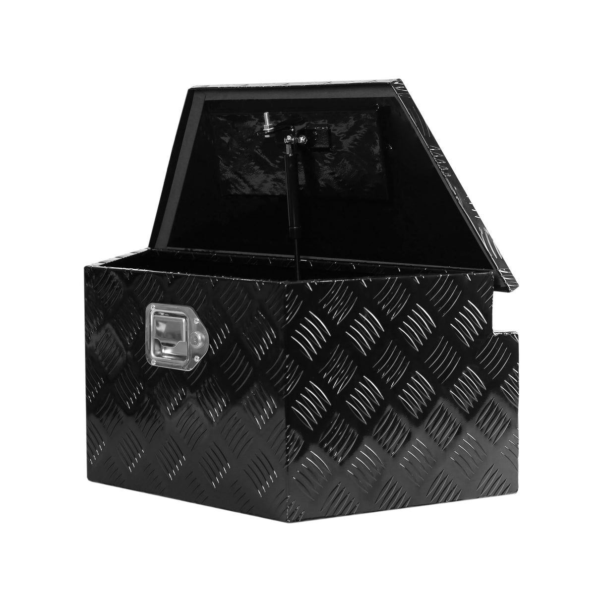 26 Inch Truck Box Aluminum Stripes Plated Tool Box with Lock and Keys Black 26.2"x13.2"x12"