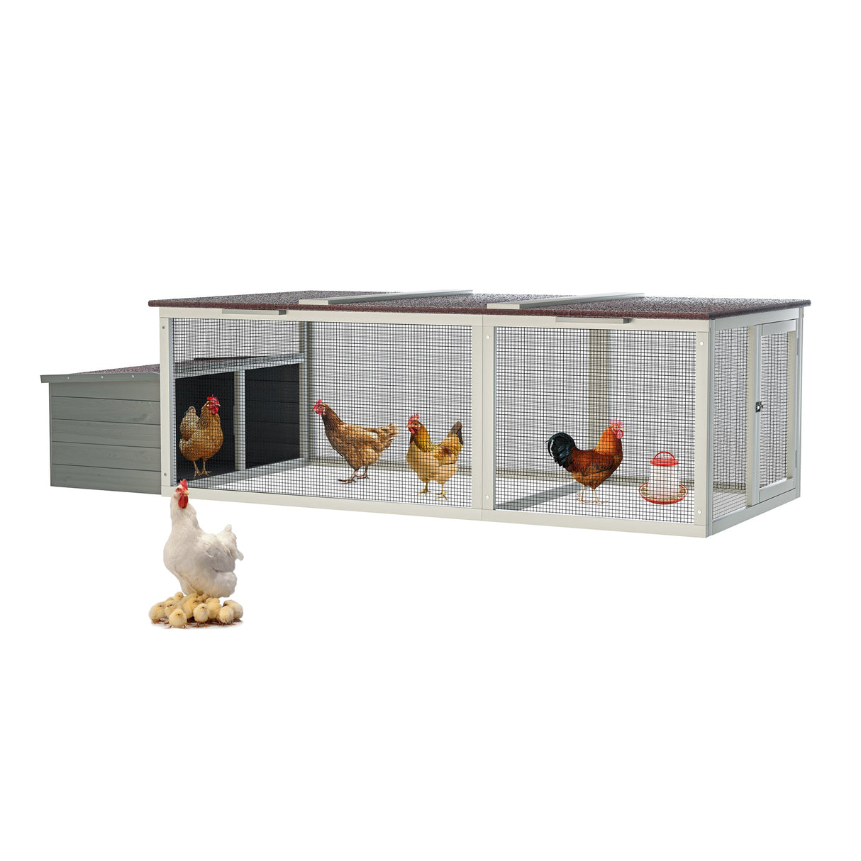 85.6" Large Wooden Walk - in Chicken Coop with Nesting Box & Weatherproof Asphalt Roof Secure Locks Metal Mesh Run - Fab Heavy Parts