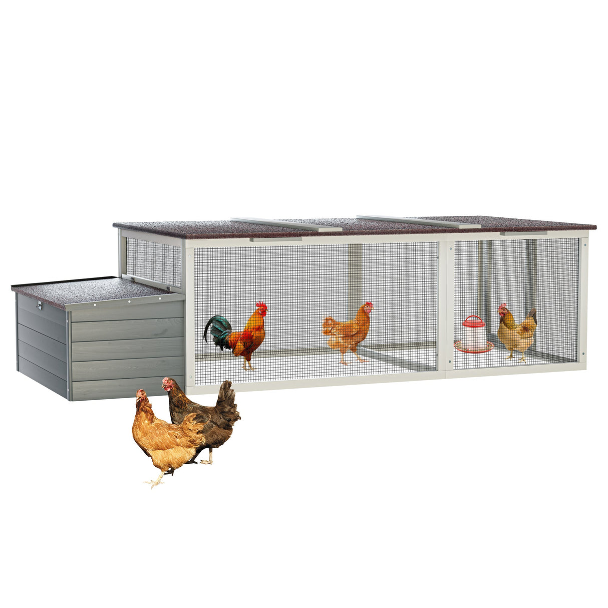 85.6" Large Wooden Walk - in Chicken Coop with Nesting Box & Weatherproof Asphalt Roof Secure Locks Metal Mesh Run - Fab Heavy Parts