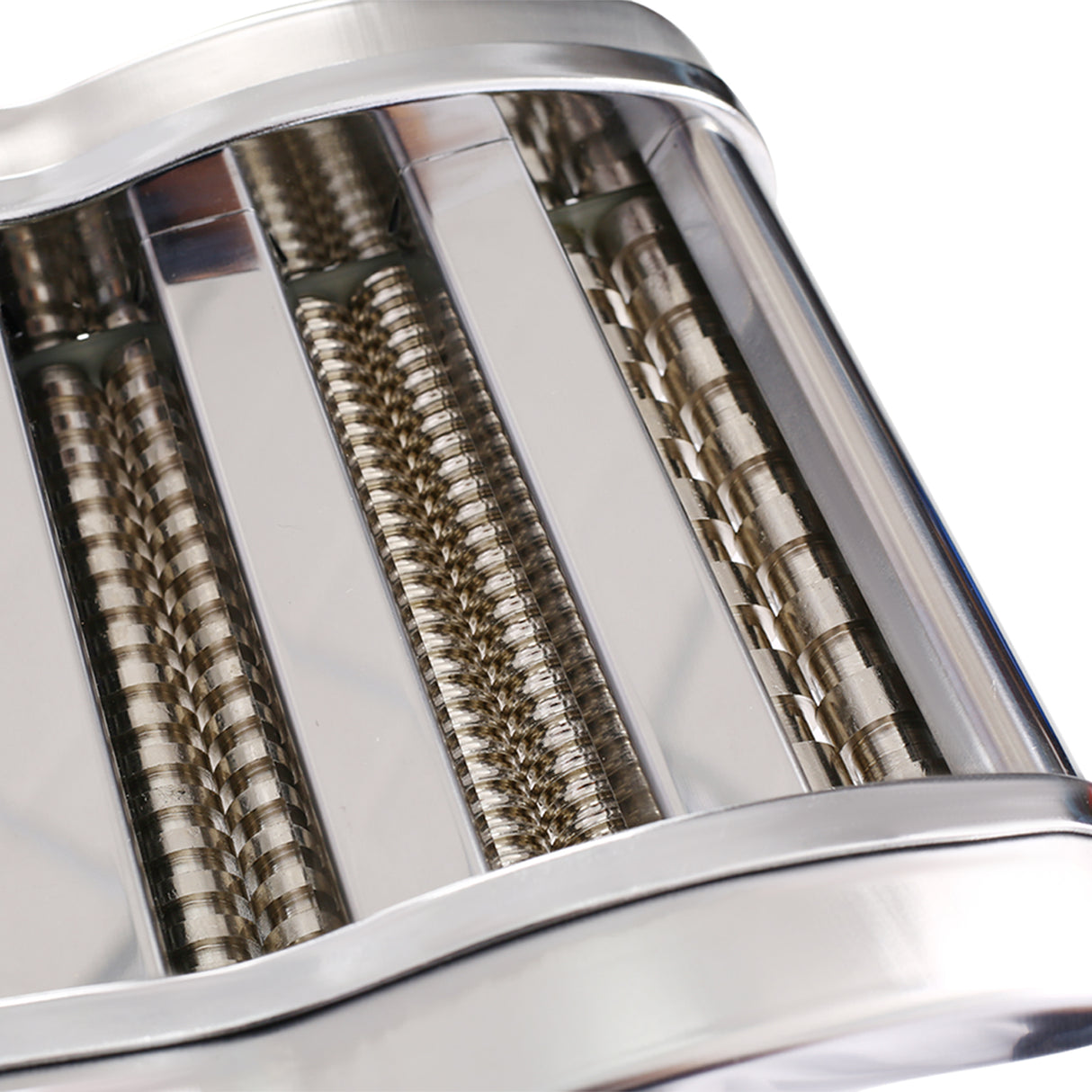 110V 135W Electric Pasta Maker Dough Roller Cutter Thickness Adjustable Stainless Steel 3 Blades Type 2.5mm Round+4mm Flat+9mm Wide--Silver