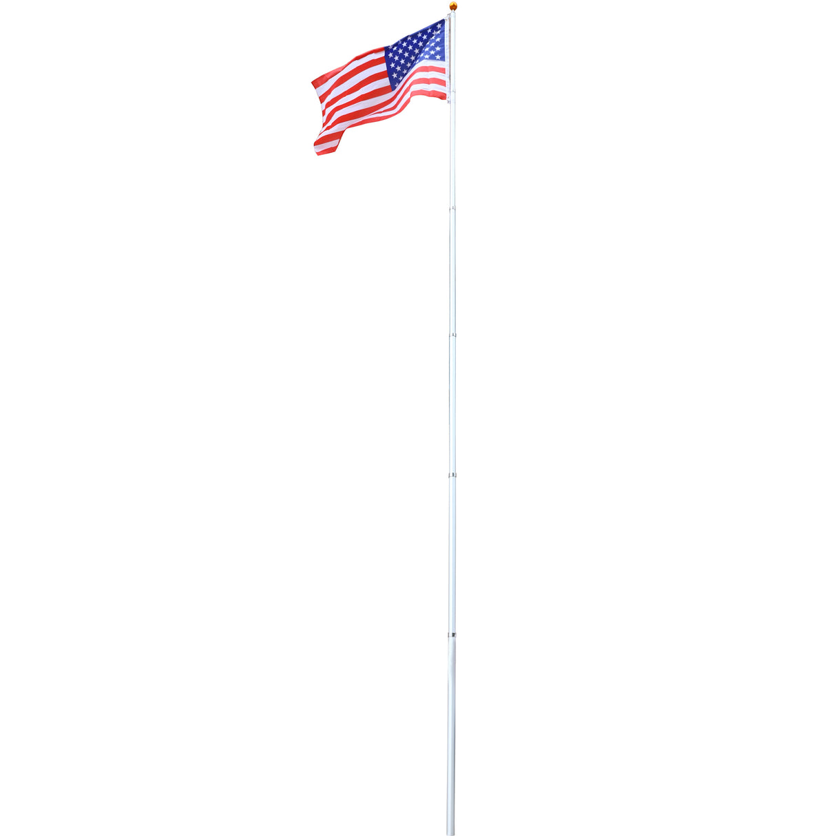 25FT Telescopic Sectional Flag Pole Kit Extra Thick Heavy Duty Aluminum Inground with Topper Balls