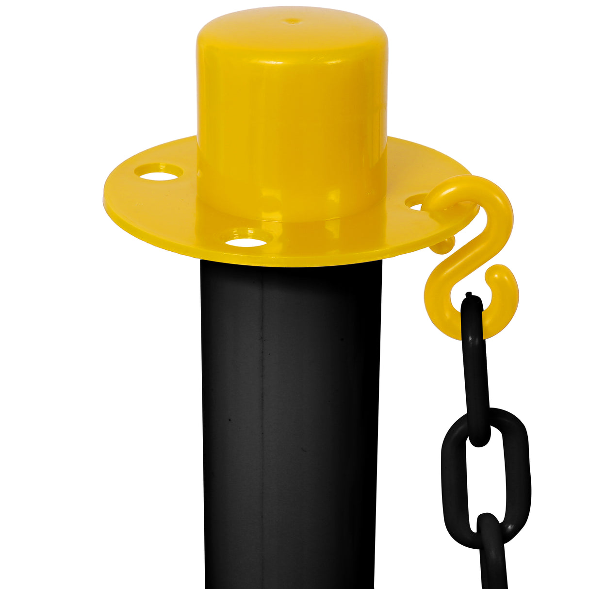 4 Pack Traffic Delineator Post Cones with Fillable Base Adjustable Safety Barrier with 5Ft Plastic Chain--Yellow+Black