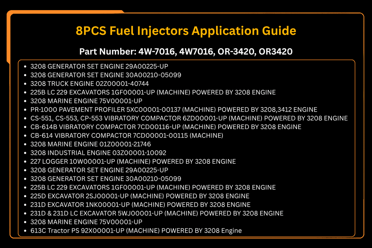 8PCS Fuel Injectors 4W-7016 4W7016 OR-3420 OR3420 Fits For Caterpillar 3208 Engine - Fab Heavy Parts