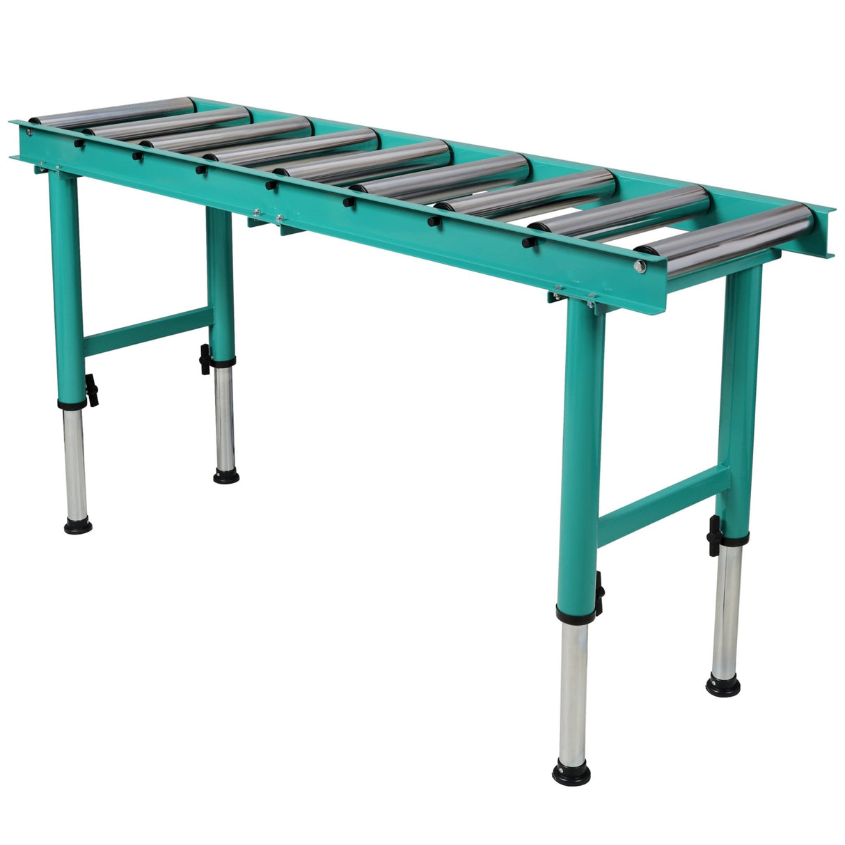 9 Roll Heavy Duty Adjustable Height Length Conveyor Roller Stand 440 lbs. Weight Capacity - Green - Fab Heavy Parts