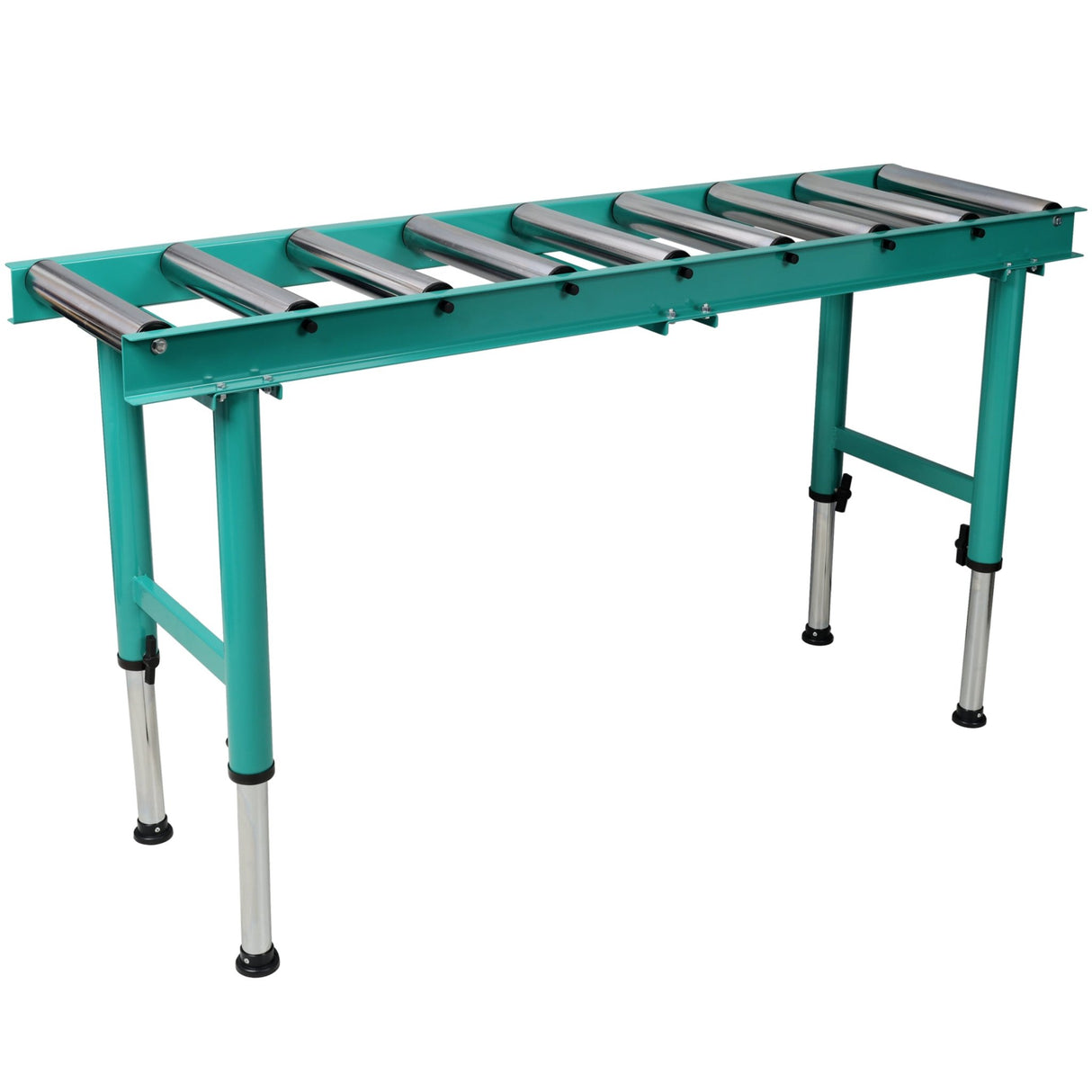 9 Roll Heavy Duty Adjustable Height Length Conveyor Roller Stand 440 lbs. Weight Capacity - Green - Fab Heavy Parts