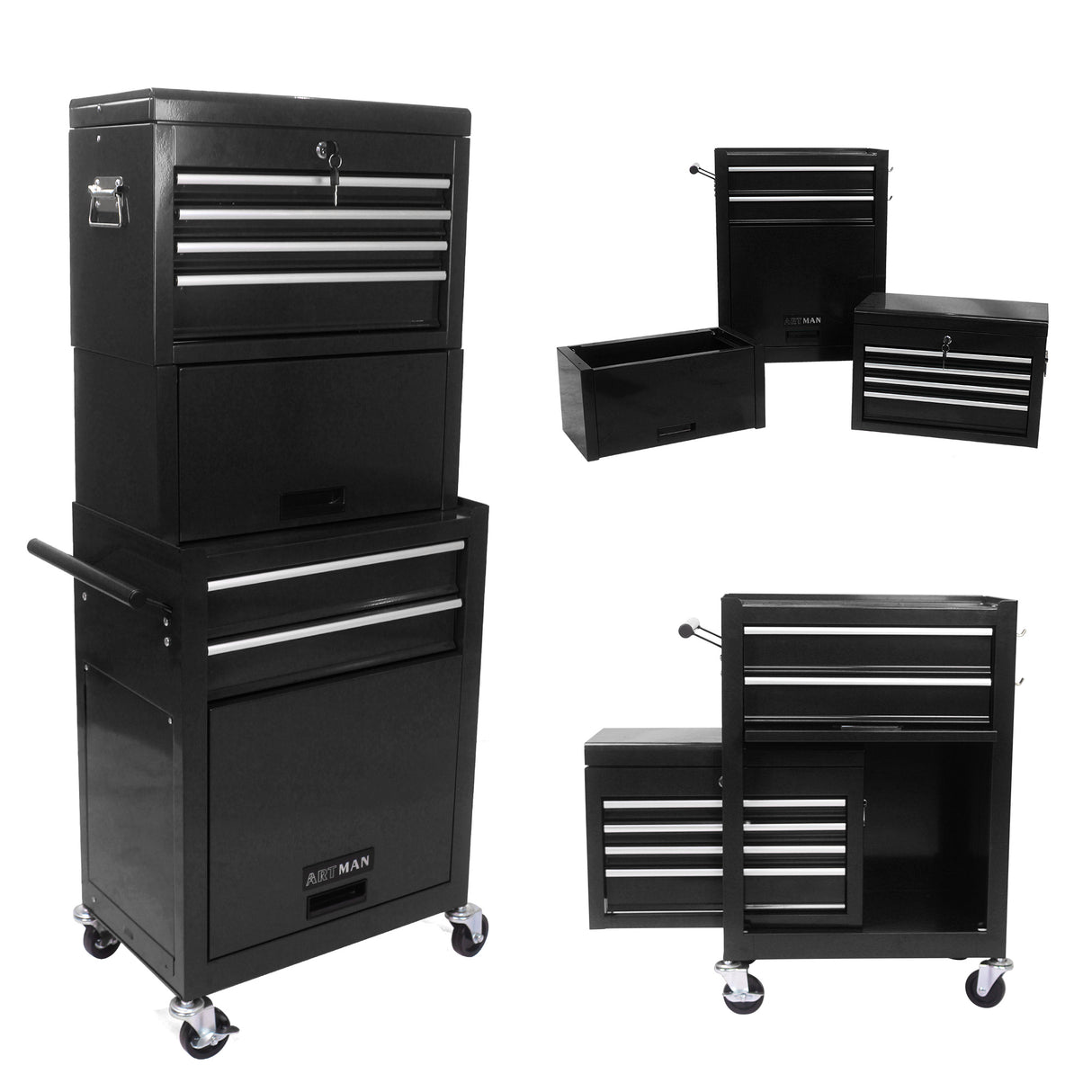 6-Drawer Tool Storage Cabinet High Capacity Rolling Chest with Wheels and Drawers Black