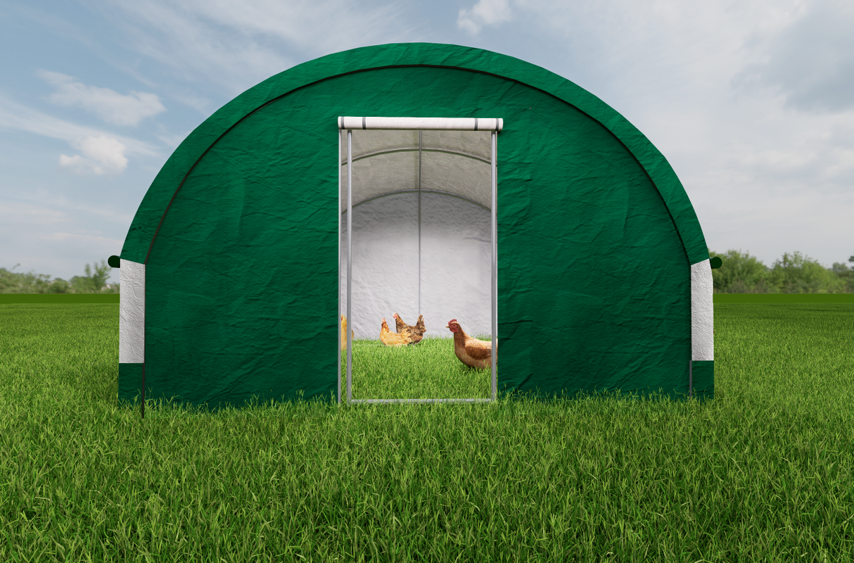 Large Metal Dome Shape Walk-in Fence Chicken Coop All Covered with PE Cloth 12.4 ft ×12.4 ft