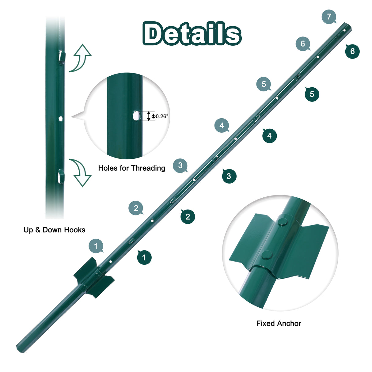 4Feet 10Pack Heavy Duty Metal Fence Post with U-Channel Steel U-Post for Holding Garden Wire Corner Anchor--Green