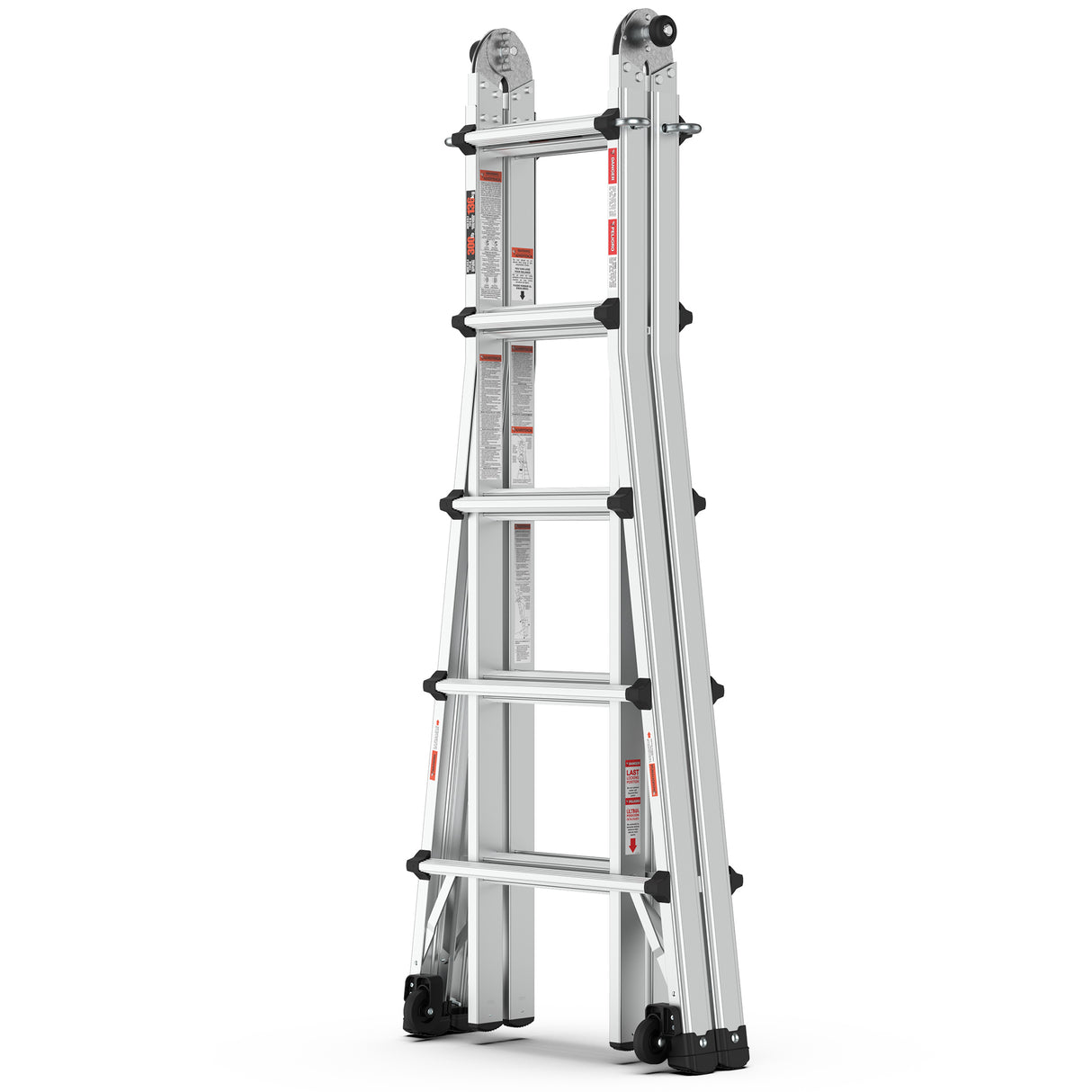 Aluminum Multi-Position Ladder with Wheels 300 lbs Weight Rating 22 FT--Metallic Grey