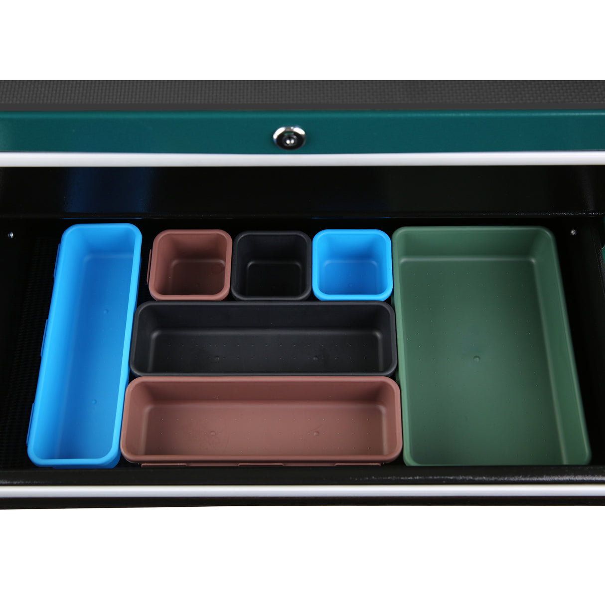 キー付きロックシステムを備えた5ドロワーローリングツールチェストキャビネット - グリーン