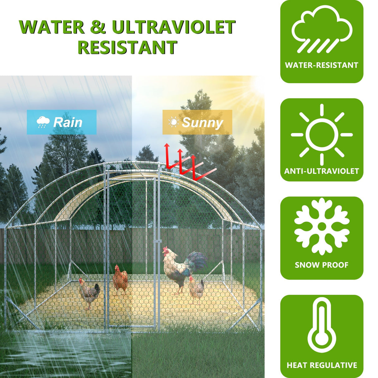 9.84' x 19.68' x 6.56' Large Dome Shaped Walk - in Chicken Coop Metal with Waterproof and Anti - UV Cover - Fab Heavy Parts