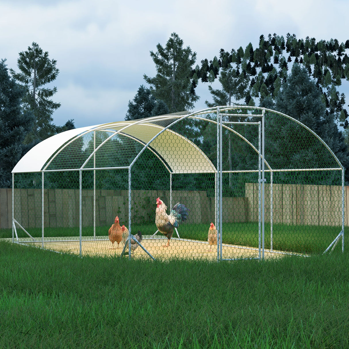 9.84' x 19.68' x 6.56' Large Dome Shaped Walk - in Chicken Coop Metal with Waterproof and Anti - UV Cover - Fab Heavy Parts