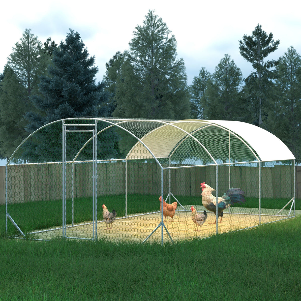 9.84' x 19.68' x 6.56' Large Dome Shaped Walk - in Chicken Coop Metal with Waterproof and Anti - UV Cover - Fab Heavy Parts