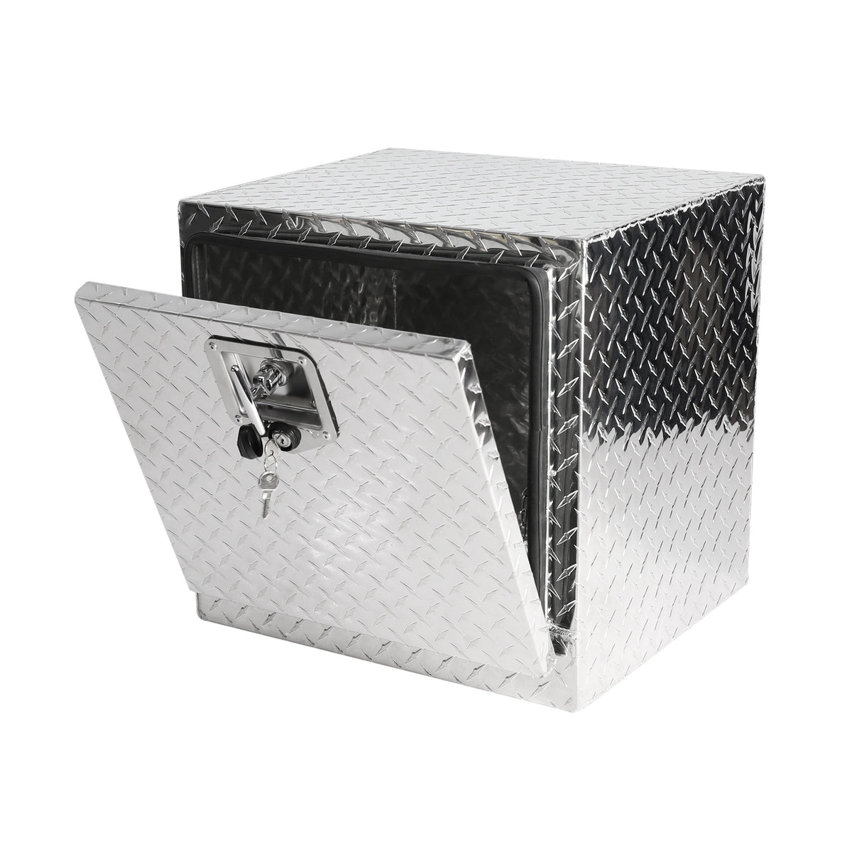 18 Inch Truck Box Heavy Duty Aluminum Diamond Plate Tool Underbody Box Waterproof with T-Handle Lock and Keys Silver