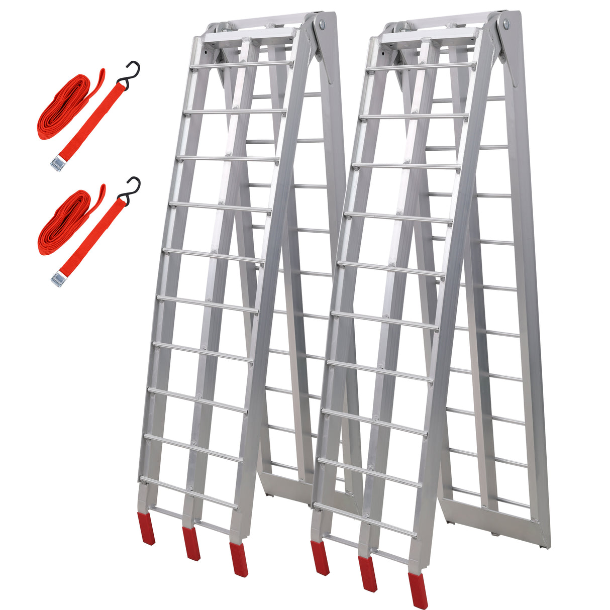 7.5FT 1 Pair Aluminum Loading Ramps with Safety Straps 1500 Lbs Capacity Per Pair--Silver