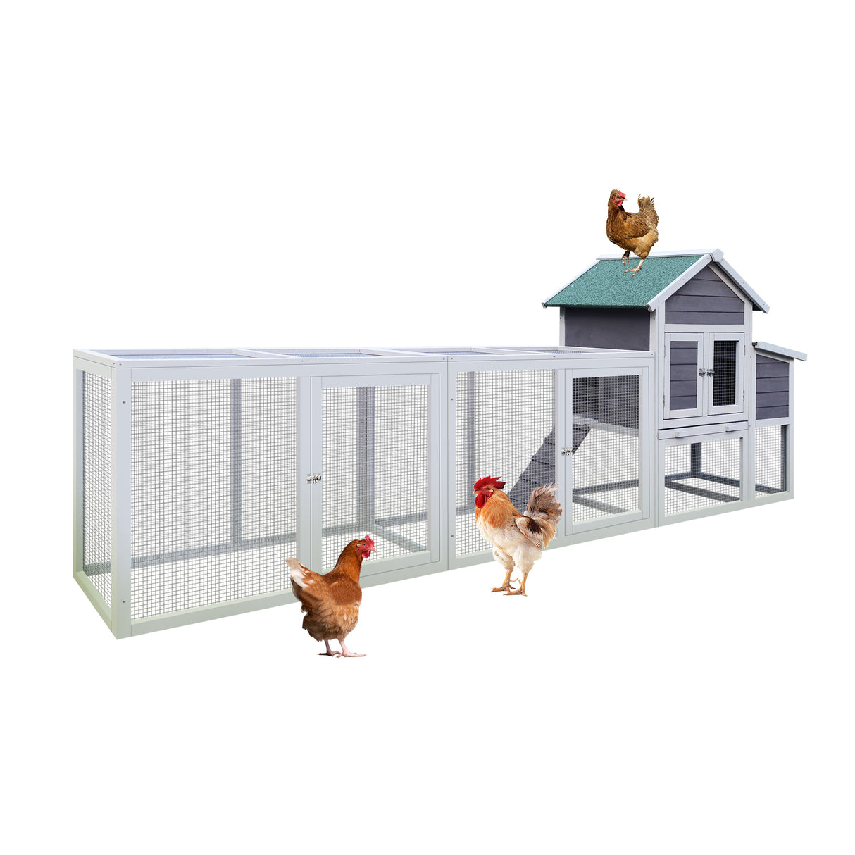 122" Large Gray Wooden Chicken Coop with Nesting Box
