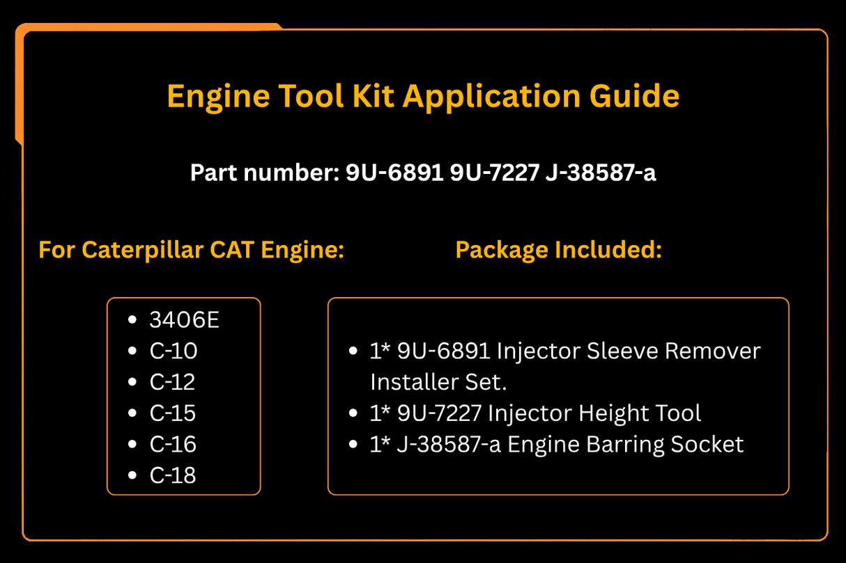 9U - 6891 9U - 7227 J - 38587 - a Engine Tool Kit for CAT Caterpillar 3406E C - 15 C - 16 - Fab Heavy Parts