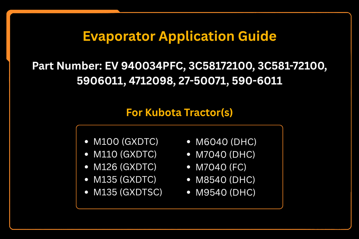 Evaporator 3C581-72100 Fits For Kubota M100 M110 M126 M135 M6040 M7040 M8540 M9540