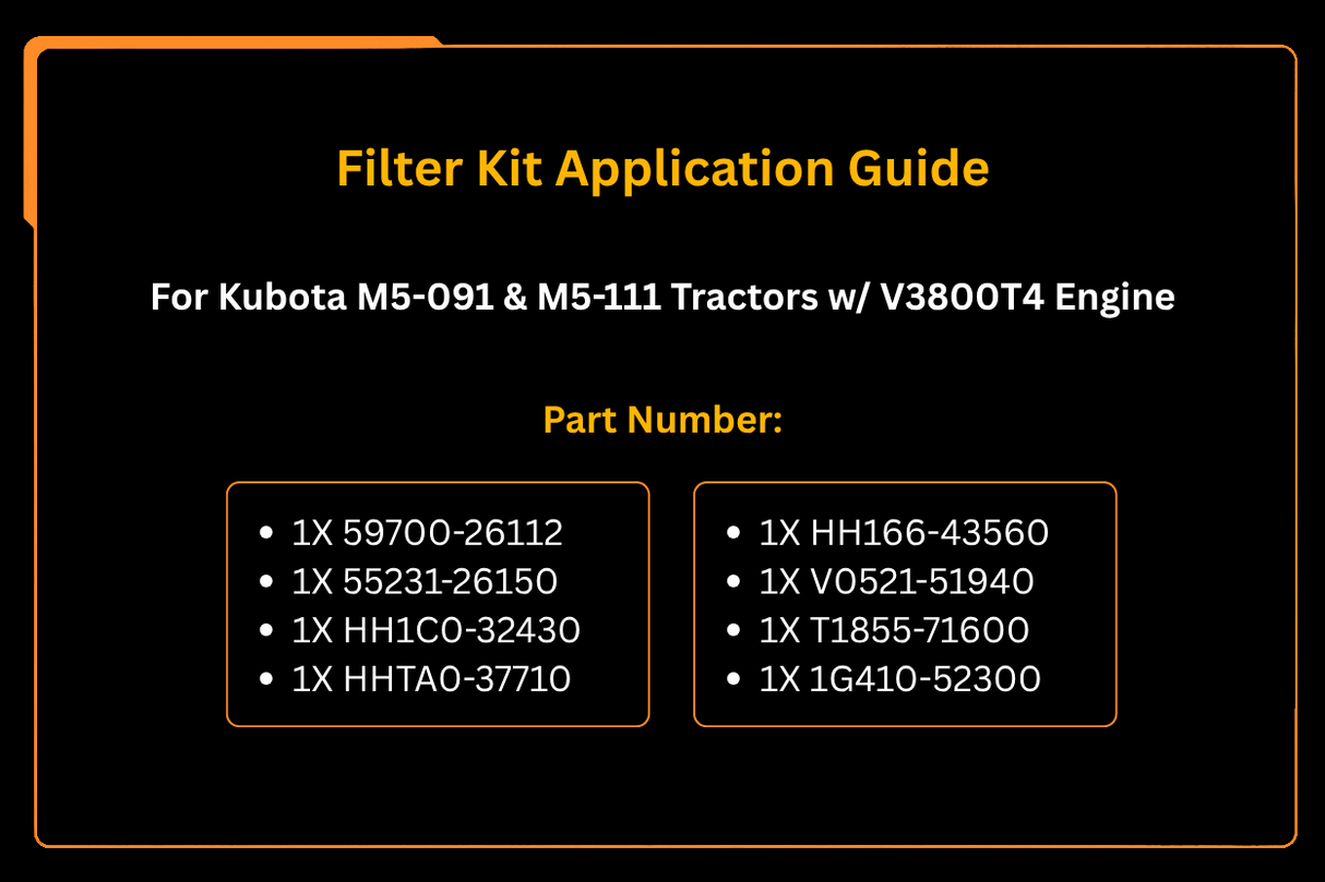 Kit de filtros compatible con Kubota M5-091 & Tractores M5-111 con motor V3800T4