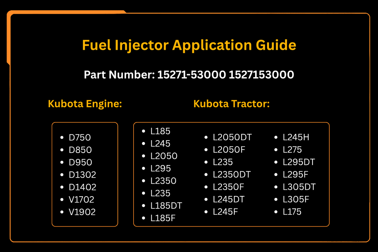 Fuel Injector 15271-53000 for Kubota D750 D850 D950 D1302 D1402 V1702 V1902 Kubota Tractor L185 L245 L2050 L295 L2350 L235