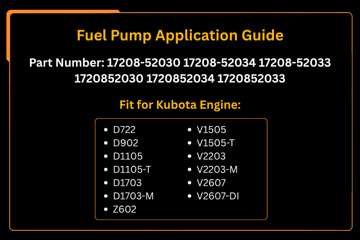Fuel Pump 17208-52030 for Kubota Engine D722 D902 D1105 D1703 V1505 V2203 V2607 Z602