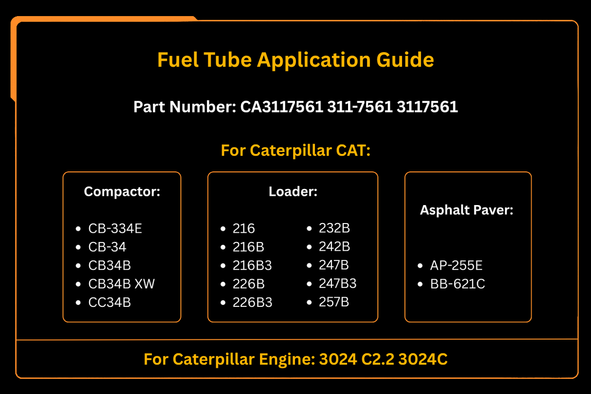 Fuel Tube 311-7561 For Caterpillar 3024 Engine 247B 257B 216 226B 232B 242B