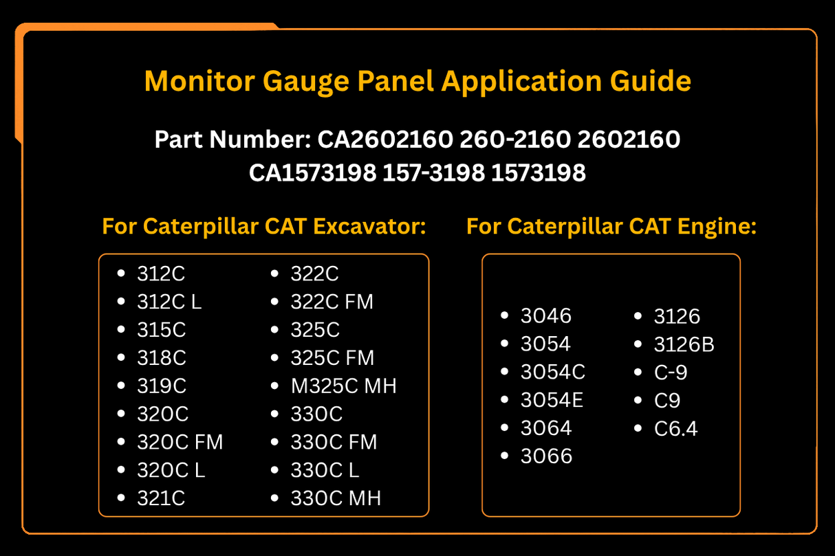 Fits for Caterpillar Excavator CAT 320C 312C 315C 318C Monitor Gauge Panel 260-2160 2602160 157-3198 1573198