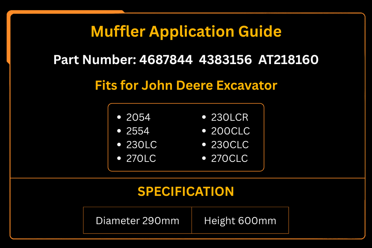 4687844 Muffler Fits for John Deere 200CLC 2054 2554 230CLC 270CLC 230LC 230LCR 70LC Muffler